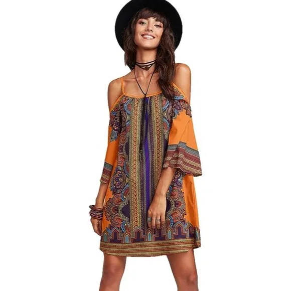 Milumia | Dresses | Milumia Womens Vintage Print Geometric Tunic Boho Dress  Multicolor Medium | Poshmark